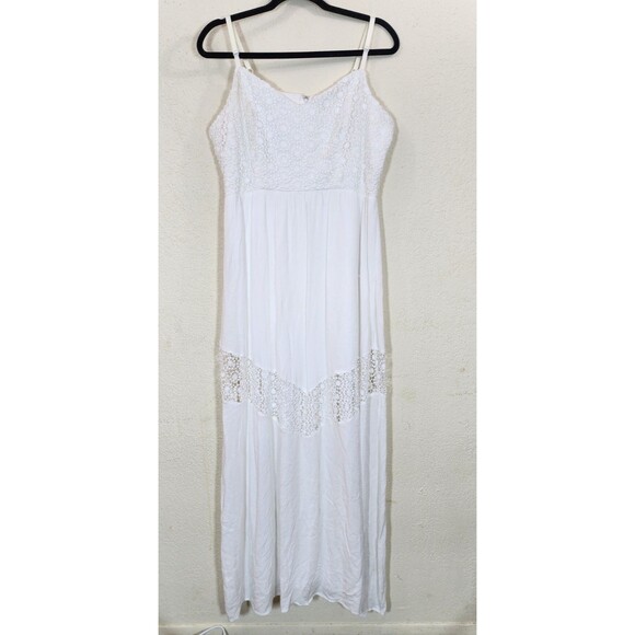 Maurices Dress Womens Large White Rayon Gauze Crochet Lace Maxi Boho NWT - Picture 1 of 8